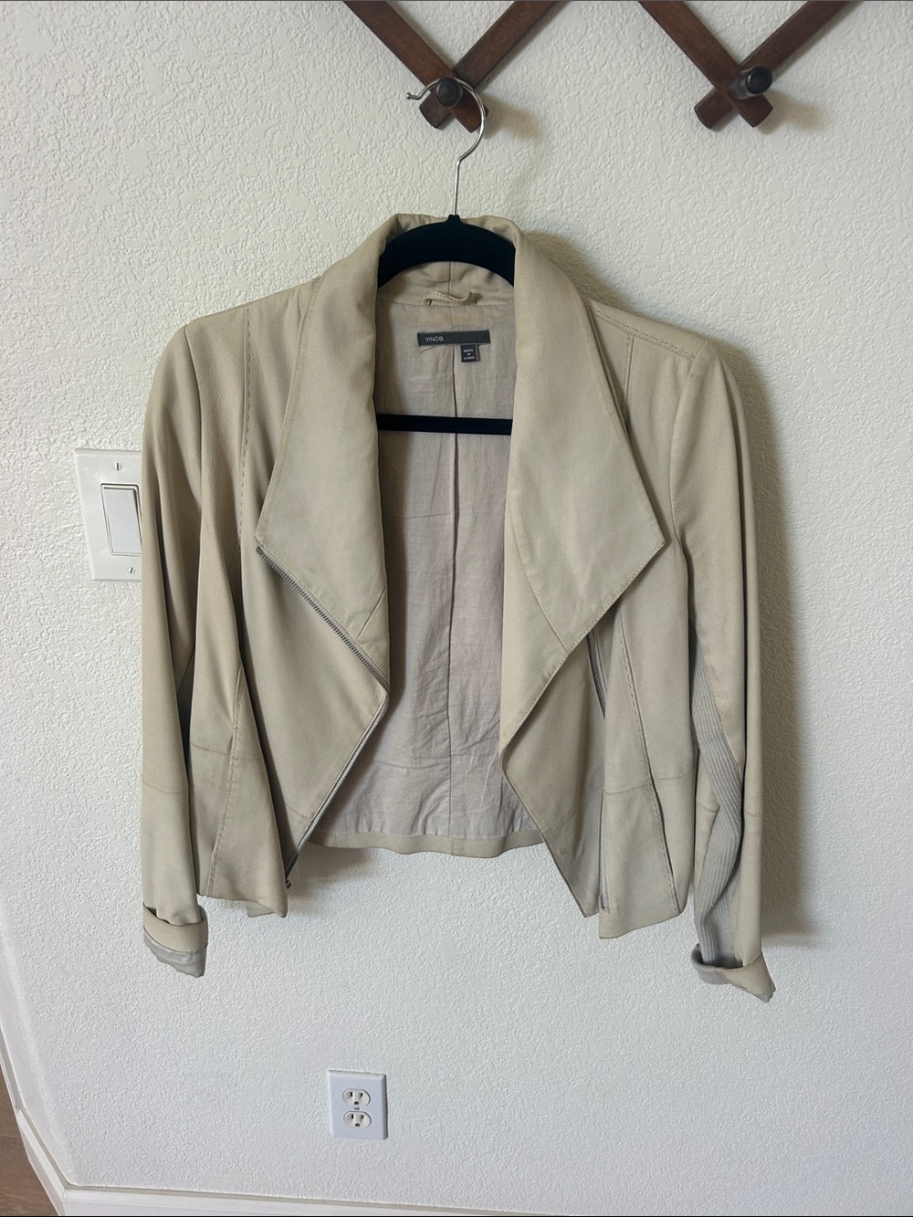 Vince Soft Beige Draped Leather Jacket